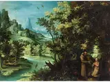 Landschaft mit dem Mönch Zosimas und der hl. Maria von Ägypten by Paul Bril, oil on copper, sold Mar 2025