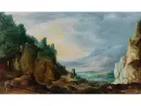 Der Blick ins tal by Joos de Momper d. J., oil on panel, sold Sep 2025