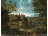 Arkadische Landschaft mit Rastenden Hirten by auch Gaspard Poussin Gaspard Dughet, oil on canvas, offered Jun 2023