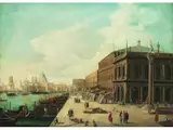 Die Mole am Canal Grande mit Biblioteca und Georgssäule by Giuseppe Bernardino Bison, oil on canvas, sold Dec 2023