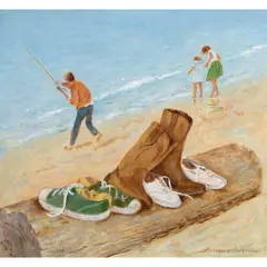 Beach Scene by Gunnar Anderson, oil on board, sold Mar 2024