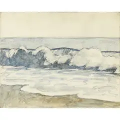 Waves by Charles Hagberg, oil on canvas affixed to board, sold Mar 2024