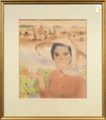 Portrait of a Young Girl by Truong Thi Thinh, 1982, watercolor on fabric, sold Mar 2024