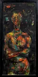 Multicolored Man by Syd Fossum, 1956, casein on board, sold Mar 2024
