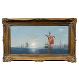Fleet of Galleons by Frederick Nelson Atwood, 1885, gouache on paper, sold Apr 2024