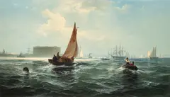 New York Bay from the Battery by Edward Moran, 1871, oil on canvas, sold Apr 2024