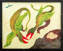 Nesting Wyverns by Albert Hoffman, 1974, Acrylic on Panel, sold Jul 2025