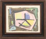 Abstract Composition by Leon Wall, 1958, Oil on Paper, sold Jul 2025