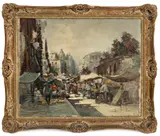 City Market Scene by Amedeo Sica, Oil on Canvas, sold Jul 2025