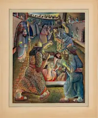 The Three Hebrew Lads Going into the Furnace by Paul Shimon, 1948, Gouache on Paper, sold Jul 2025