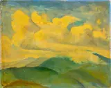 Clouds" Landscape by Helen Morgan Rainsford, circa 1953, Oil on Board, sold Jul 2025