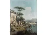Buntes Treiben am Flussufer by Paolo Monaldi, oil on canvas, sold Mar 2024