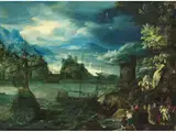 Landschaft mit Meeresbucht, Schiffen, Türmen und Szenerie by Paul Bril, oil on copper, offered Dec 2024