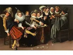 Interieur mit Illustrer Gesellschaft Beim Austernessen by Dirck Hals, oil, offered Mar 2022