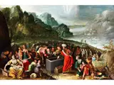 Die Israeliten Verehren die Gebeine des Josef by Vincent Malo, oil on panel, offered Mar 2025
