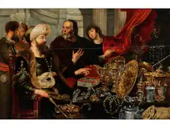 Krösus Zeigt Solon Seine Schätze by Simon de Vos, oil on panel, sold Mar 2024
