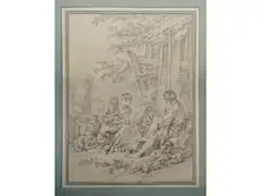 Le Repos de la Famille Paysanne by François Boucher, pen and ink, offered Sep 2023
