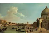 Der Canal Grande in Richtung des Basilka Santa Maria Della Salute by William James, oil on canvas, sold Mar 2022