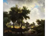Sommerlandschaft mit Wassermühle by Meindert Hobbema, oil on canvas, sold Dec 2024