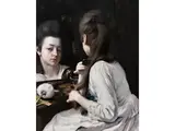 Junge Frau Beim by Johann Anton de Peters, oil on canvas, sold Mar 2023