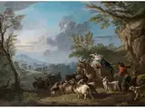 Südliche Ideallandschaft mit Ziehenden Hirten by Jean-Baptiste Lallemand, oil on canvas, offered Dec 2023