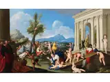 Venus Züchtigt Amor Inmitten von Putti und Römischer Architektur by Friedrich Christoph Steinhammer, oil on canvas, sold Dec 2023
