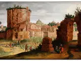 Stadtansicht mit Römischen Ruinen und Figurenstaffage by Willem van Nieulandt, oil on panel, offered Mar 2015