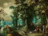 Waldlandschaft mit dem Heiligen Hubertus by Alexander Keirincx, oil on copper, sold Sep 2019