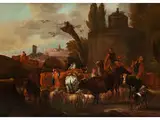 Südliche Fantasielandschaft mit Antikem Rundmausoleum und Ziehender Karawane by Pieter van Bloemen, oil on canvas, sold Dec 2018