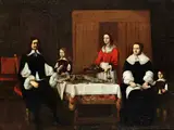 Familie bei Tisch mit Bediensteter by Antonio de Puga, oil on canvas, offered Jun 2019