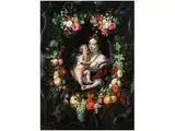 Adelige Dame mit Amor in Blüten- und Fruchtgirlande by Daniel Seghers, oil on panel, sold Sep 2017