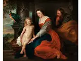 Die Heilige Familie mit Einem Papagei by Balthasar Beschey, oil on panel, sold Sep 2018