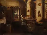 Kücheninterieur mit Figuren und Federvieh by Pieter de Hooch, oil on canvas, offered Apr 2018
