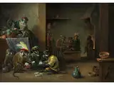 Spielende Affen im Holländischen Interieur by David Teniers d.J., oil on canvas, sold Apr 2018