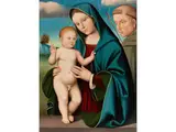 Madonna mit dem Kind und dem Heiligen Franziskus by Francesco Raibolini, oil on panel, sold Dec 2023