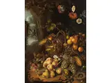 Stillleben mit Früchten, Blumen und Vögeln by Jan Frans van Dael, oil on panel, sold Jun 2025
