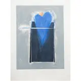 Untitled (Blue Heart and Black Square) by Sam Richardson, 1987, monotype, sold Apr 2024