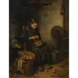 Young Woman Peeling Potatoes by Johannes Weiland, oil on canvas, sold Apr 2024