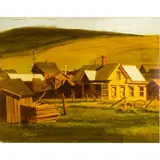 Yellow House by Ed Diffenderfer, acrylic on board, sold Apr 2024