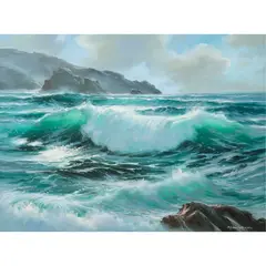 Seascape by E. John Robinson, oil on canvas, sold Apr 2024