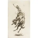 Scratchin High" (Bucking Bronco) by Edward Borein, circa 1920, etching, sold Apr 2024