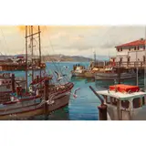 Harbor Scene by Filastro Mottola, oil on board, sold Apr 2024