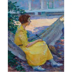 Untitled (Lady with Parasol Seated in Hammock) by Karl Albert Buehr, oil on canvas, sold Apr 2024