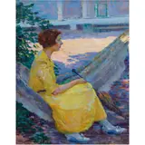 Untitled (Lady with Parasol Seated in Hammock) by Karl Albert Buehr, oil on canvas, sold Apr 2024