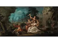 Musikalisches Treffen in Landschaft by François Boucher, oil on canvas, offered Dec 2025
