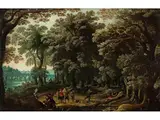 Überfallszene in Einer Waldlandschaft by David Ryckaert III, oil on panel, offered Sep 2021