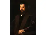 Brustbildnis Eines Eleganten Herren mit Brille in Seiner Hand by Giovanni Antonio Fasolo, oil on canvas, offered Mar 2021