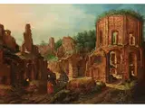 Römisches Ruinencapriccio mit Darstellung der Flucht Nach Ägypten by Bartholomeus Breenbergh, oil, sold Apr 2018