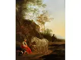Landschaft mit Figuren und Pferd by Adam Pynacker, oil on panel, offered Apr 2016