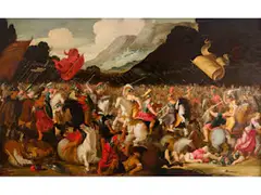 Alexander der Grosse Kämpft Gegen die Amazonen by Otto van Veen, oil on panel, offered Dec 2024